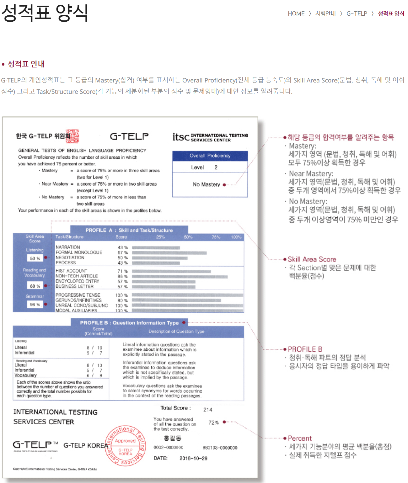 지텔프 성적표 양식